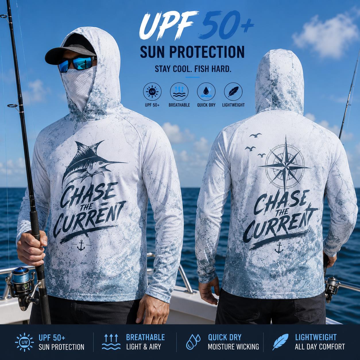 Fishing Hoodie Shirt Men Long  - Fishing Mask Sun Protection reseña y precio