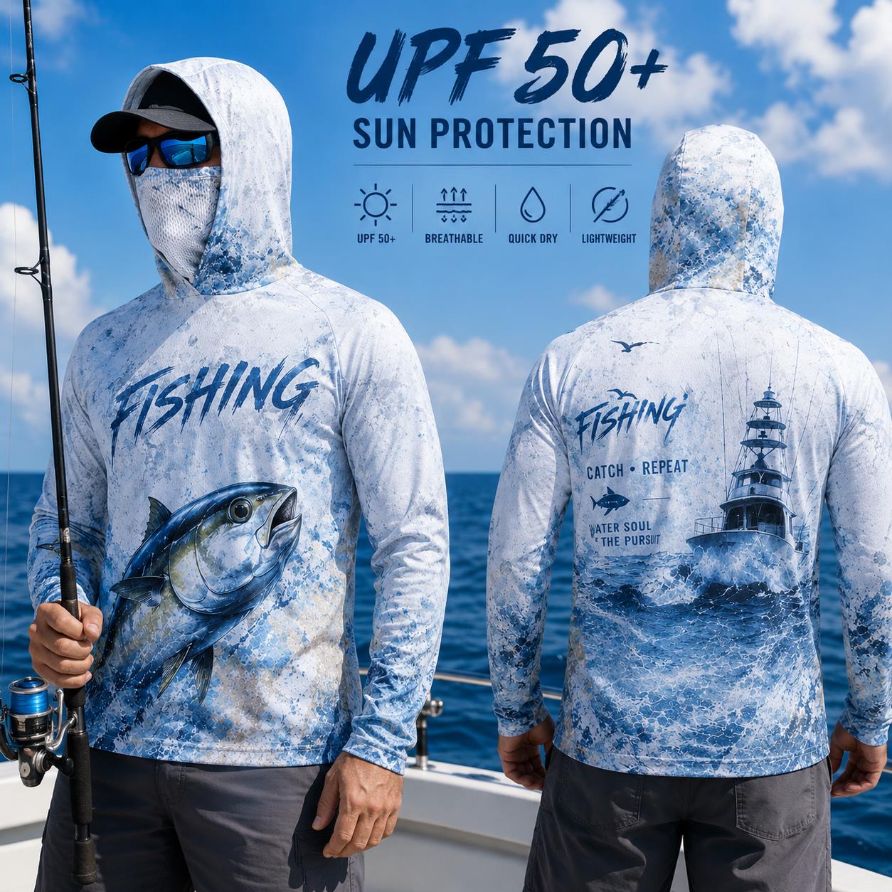 Fishing Hoodie Shirt Men Long  - Fishing Mask Sun Protection reseña y precio