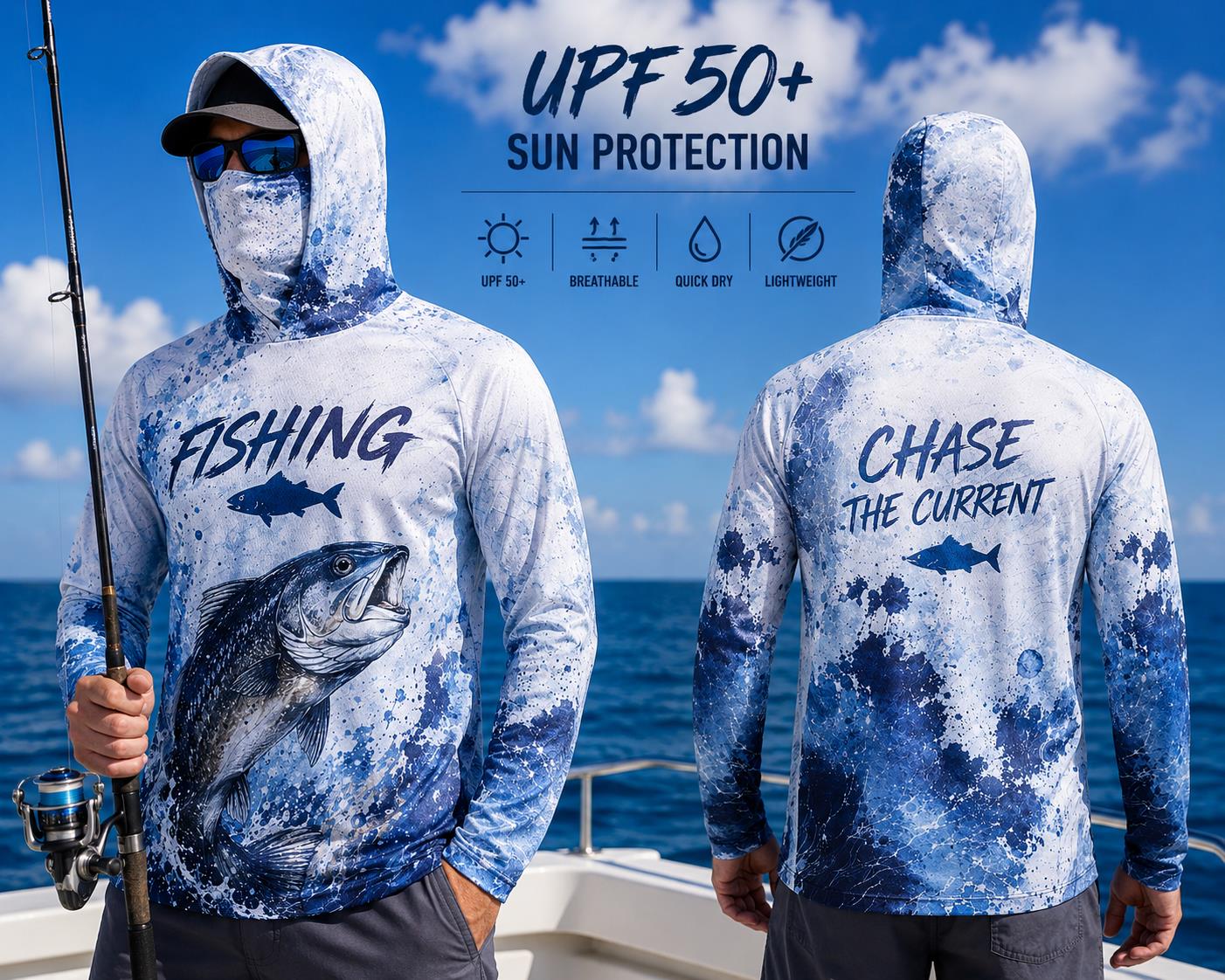 Fishing Hoodie Shirt Men Long  - Fishing Mask Sun Protection reseña y precio
