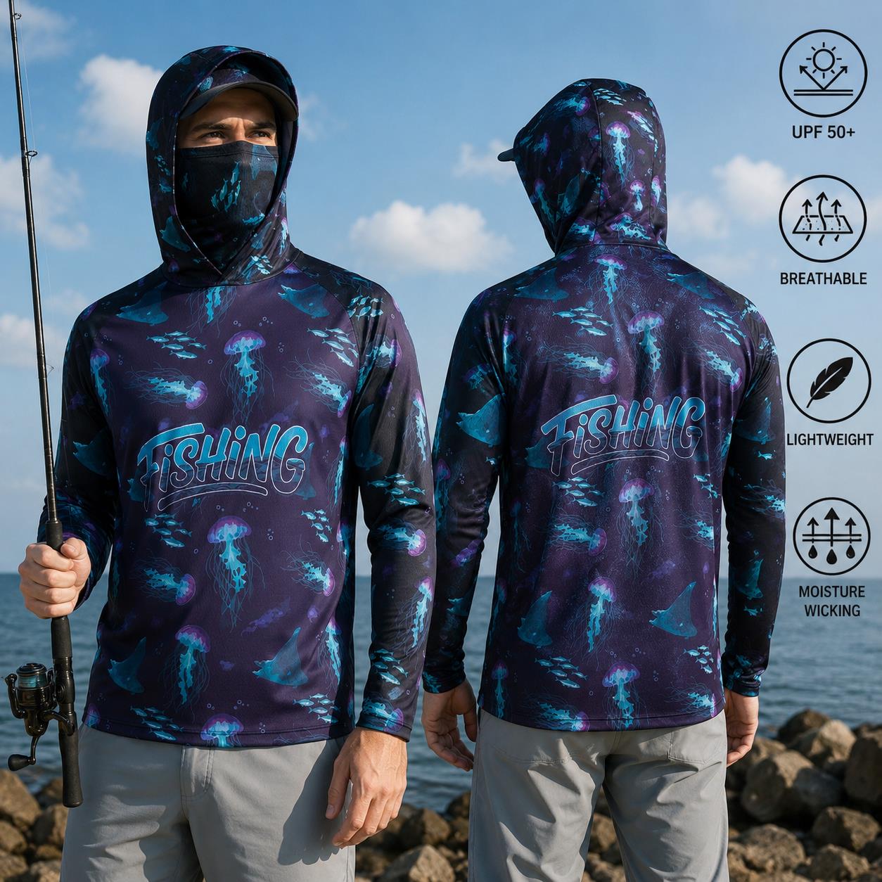 Fishing Shirt Hooded Men Fishi - Fishing Mask Sun Protection reseña y precio