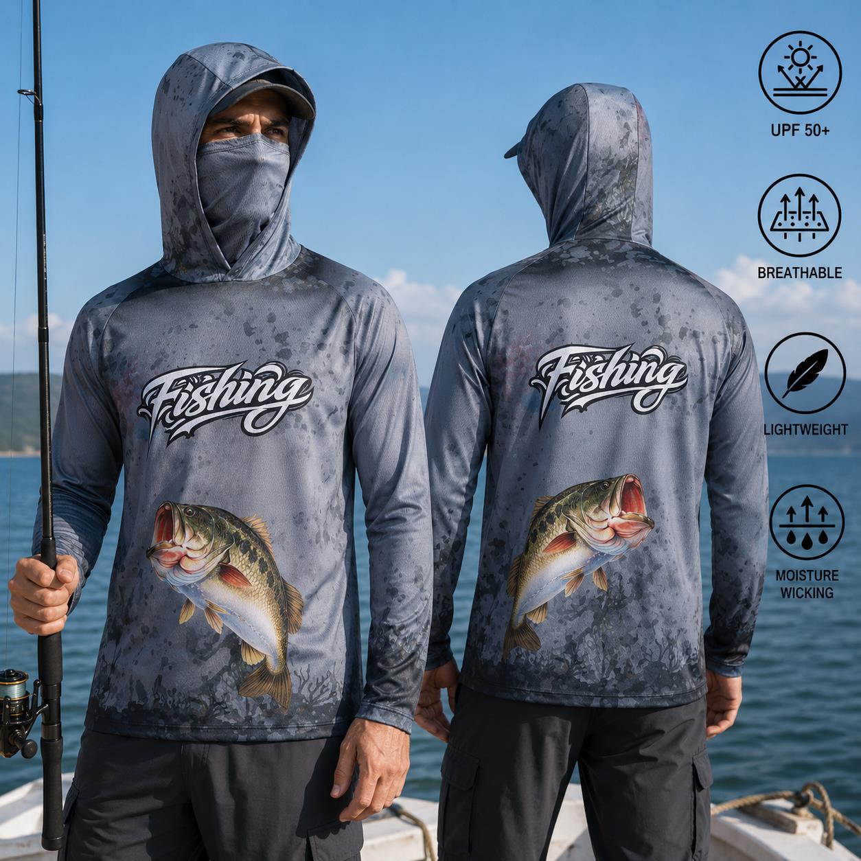 Fishing Shirt Hooded Men Fishi - Fishing Mask Sun Protection reseña y precio