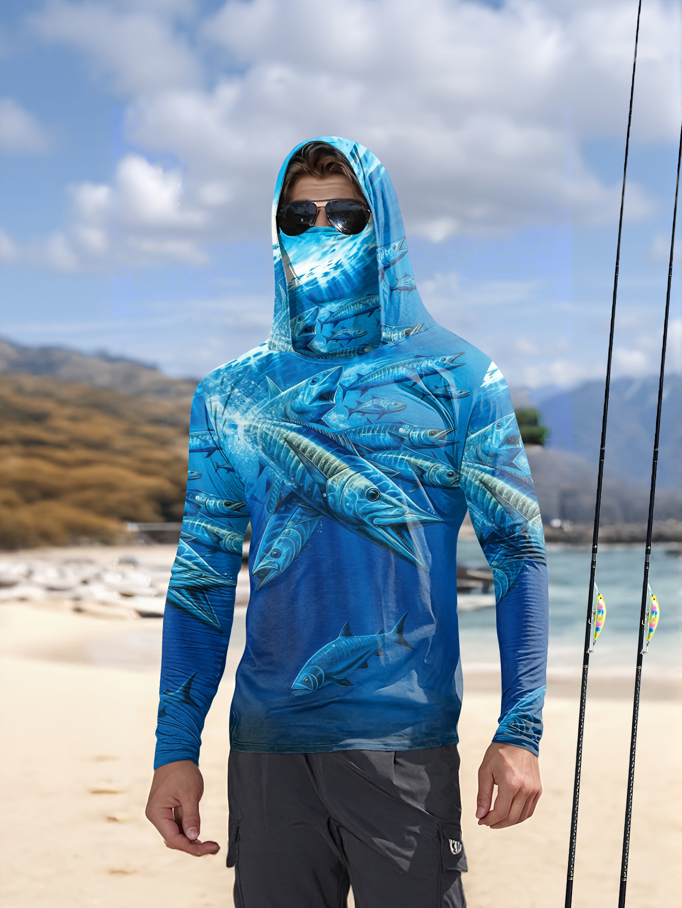 Men Hood Fishing Shirt long sl - Fishing Shirt Uv Protection reseña y precio